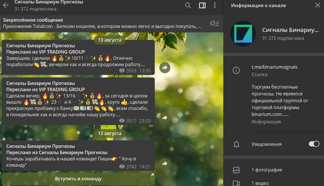 Телеграмм канал Сигналы бинариум