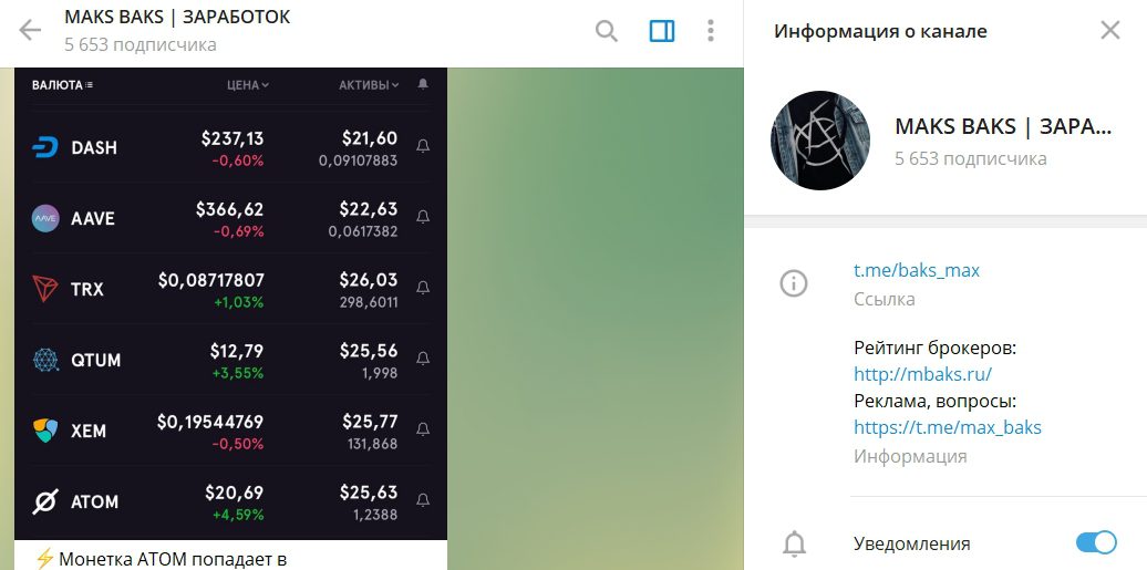 Телеграм-канал трейдера Maks Baks 