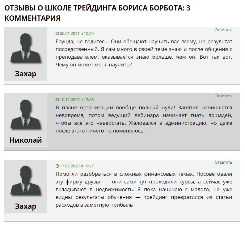 Отзывы клиентов о трейдере Борисе Борботе