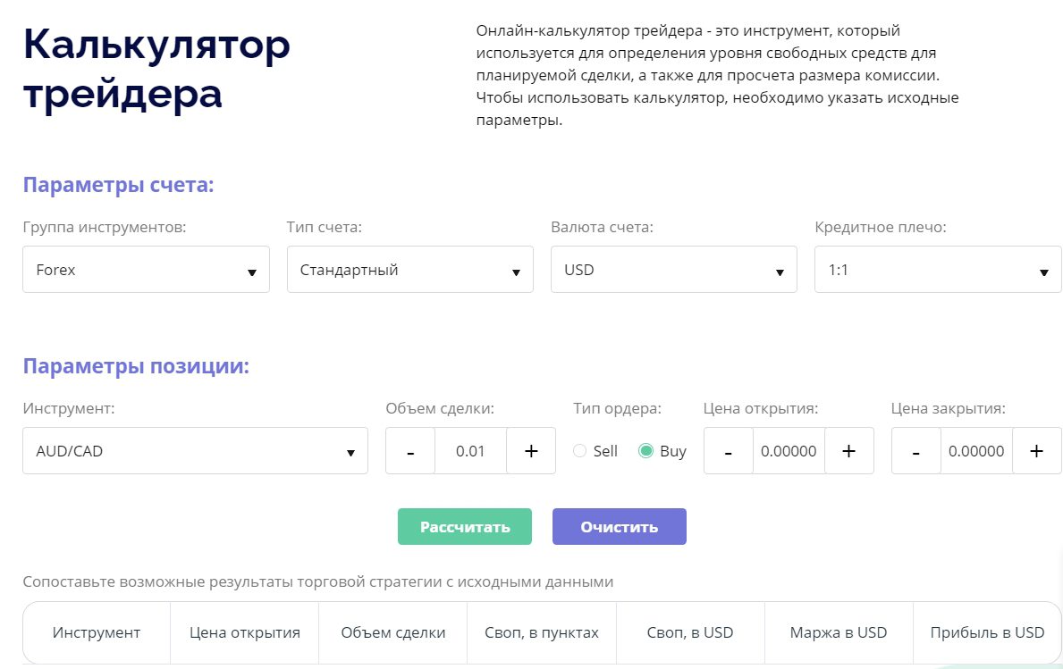 Калькулятор брокера ELE-Trader