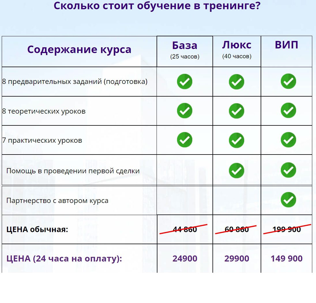 Стоимость обучения на курсе Евгения Лебедева