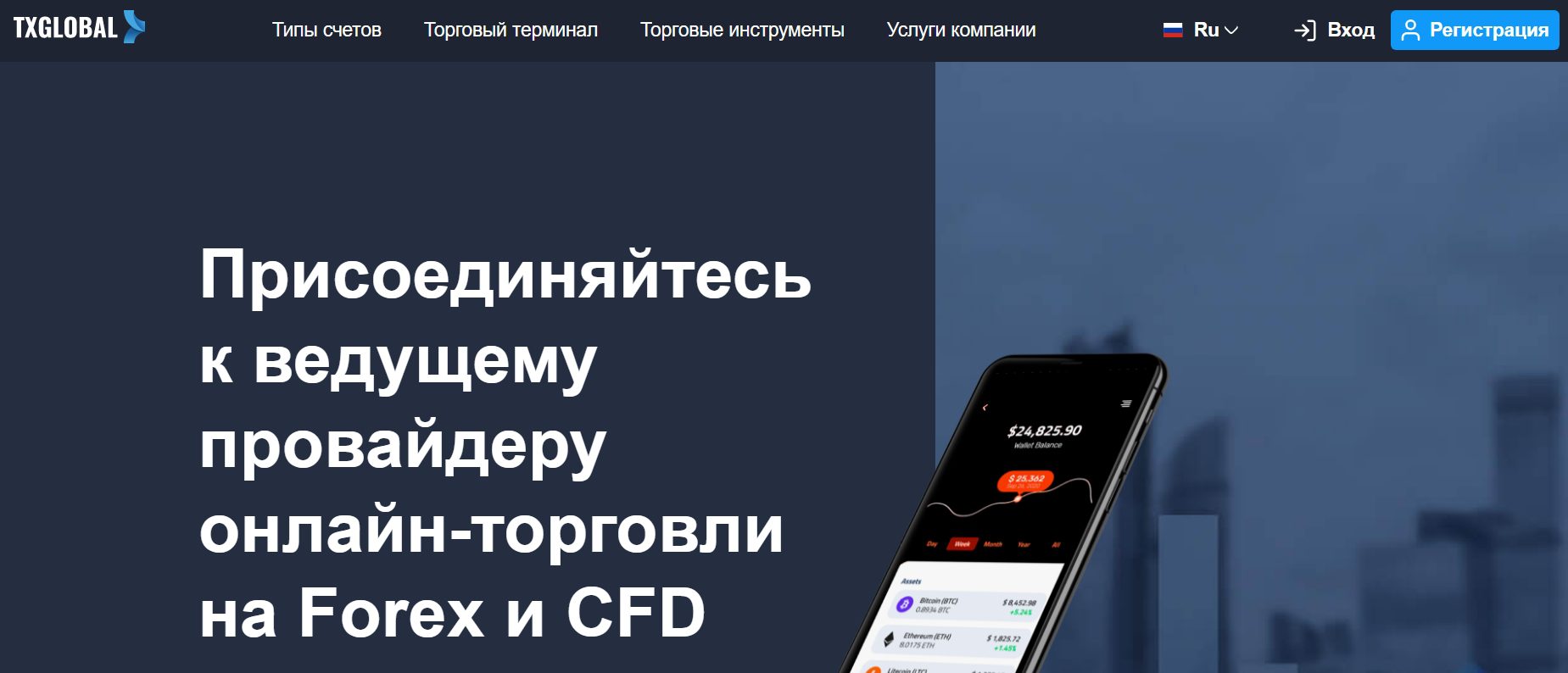 Сайт торговой платформы TXGlobal