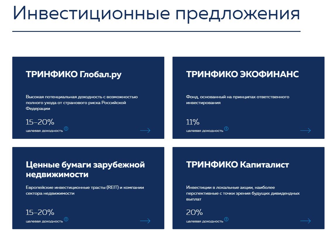 Инвестиционные предложения компании Тринфико