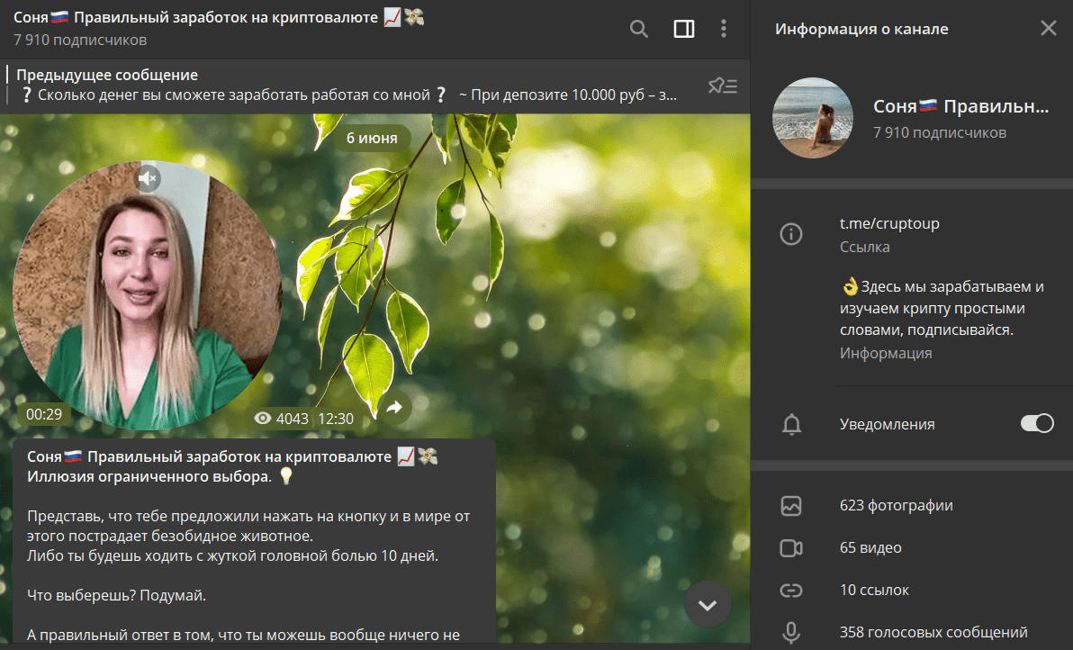 Телеграмм канал Соня Правильный Заработок на Криптовалюте