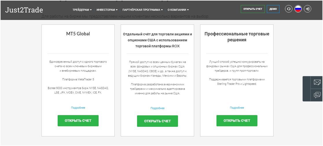 Торговые инструменты проекта Just2trade