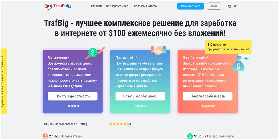 Возможности для заработка с TrafBig