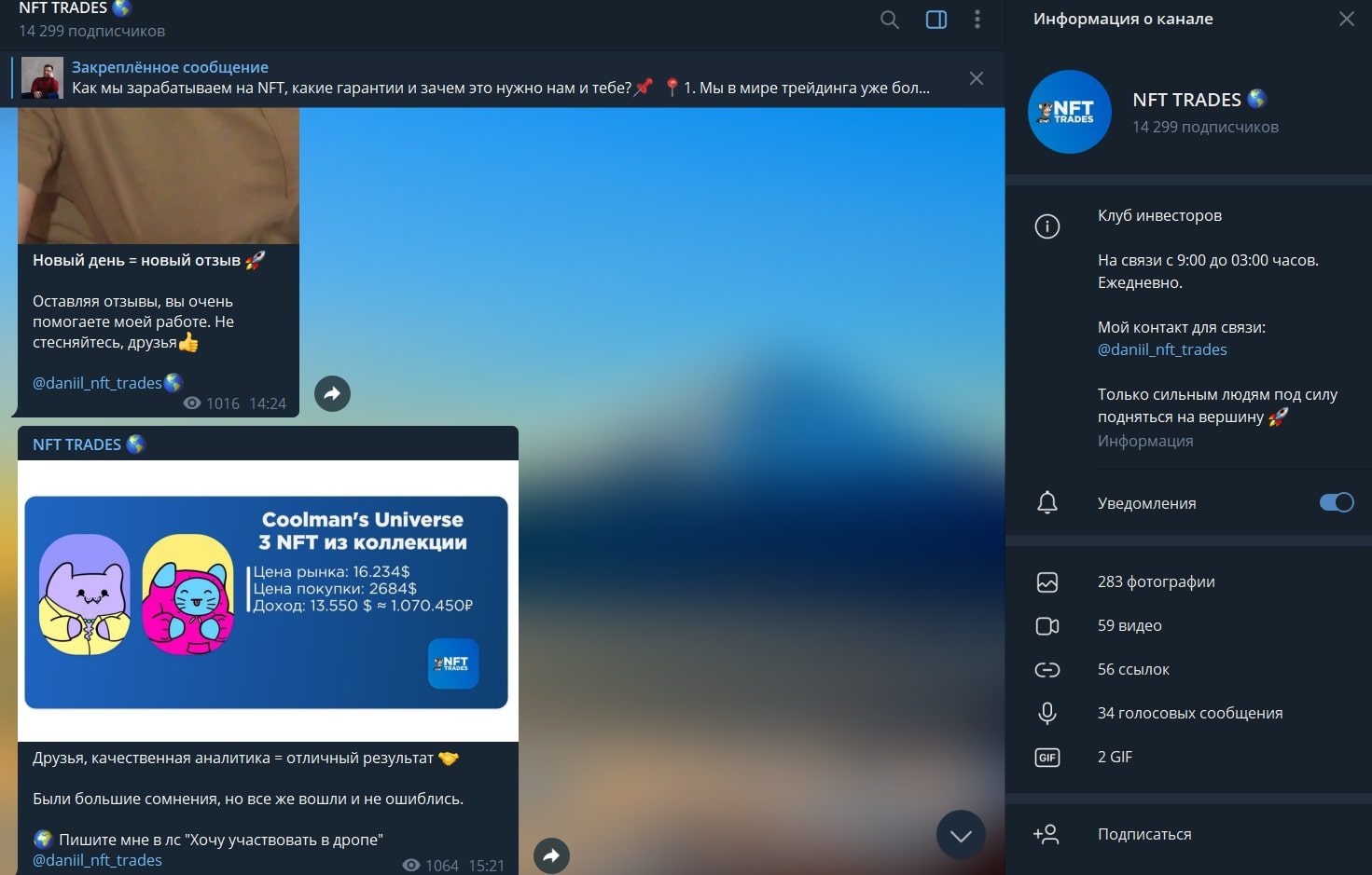 Инвестерский канал NFT Trades Даниила Ивагина
