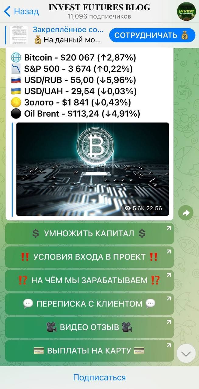 Меню канал Invest Future Club