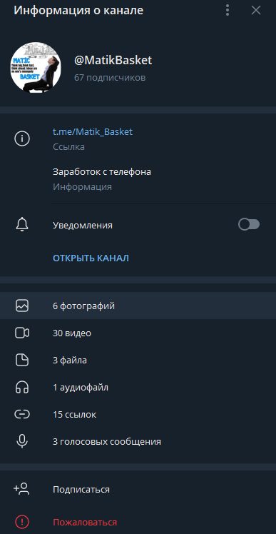 Информация о канале Матик Баскет