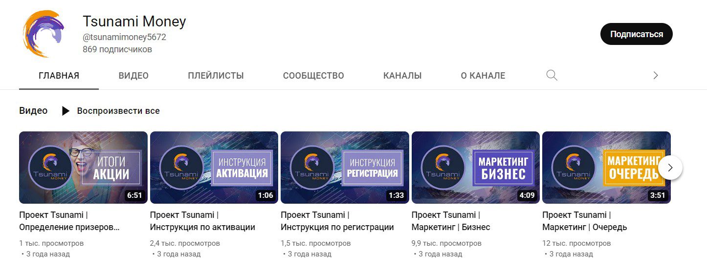 Tsunami Money компания ютуб