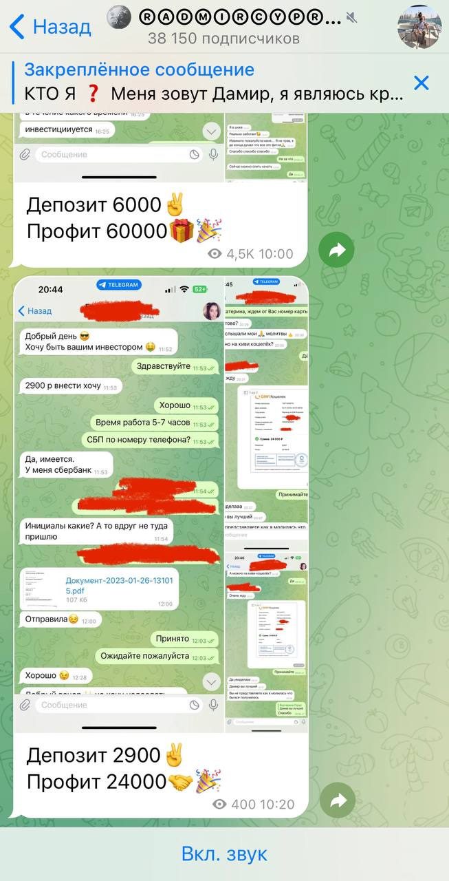 Переписка с клиентом на канале Damirzcrptor