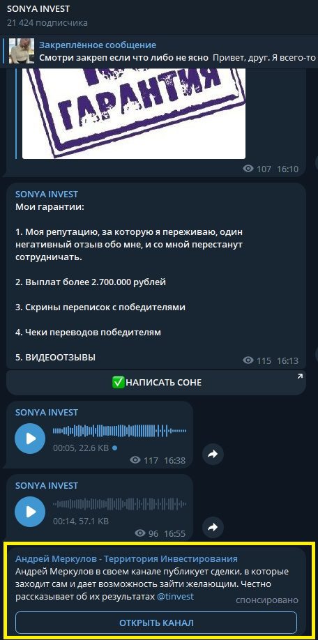 Sonya Invest гарантии