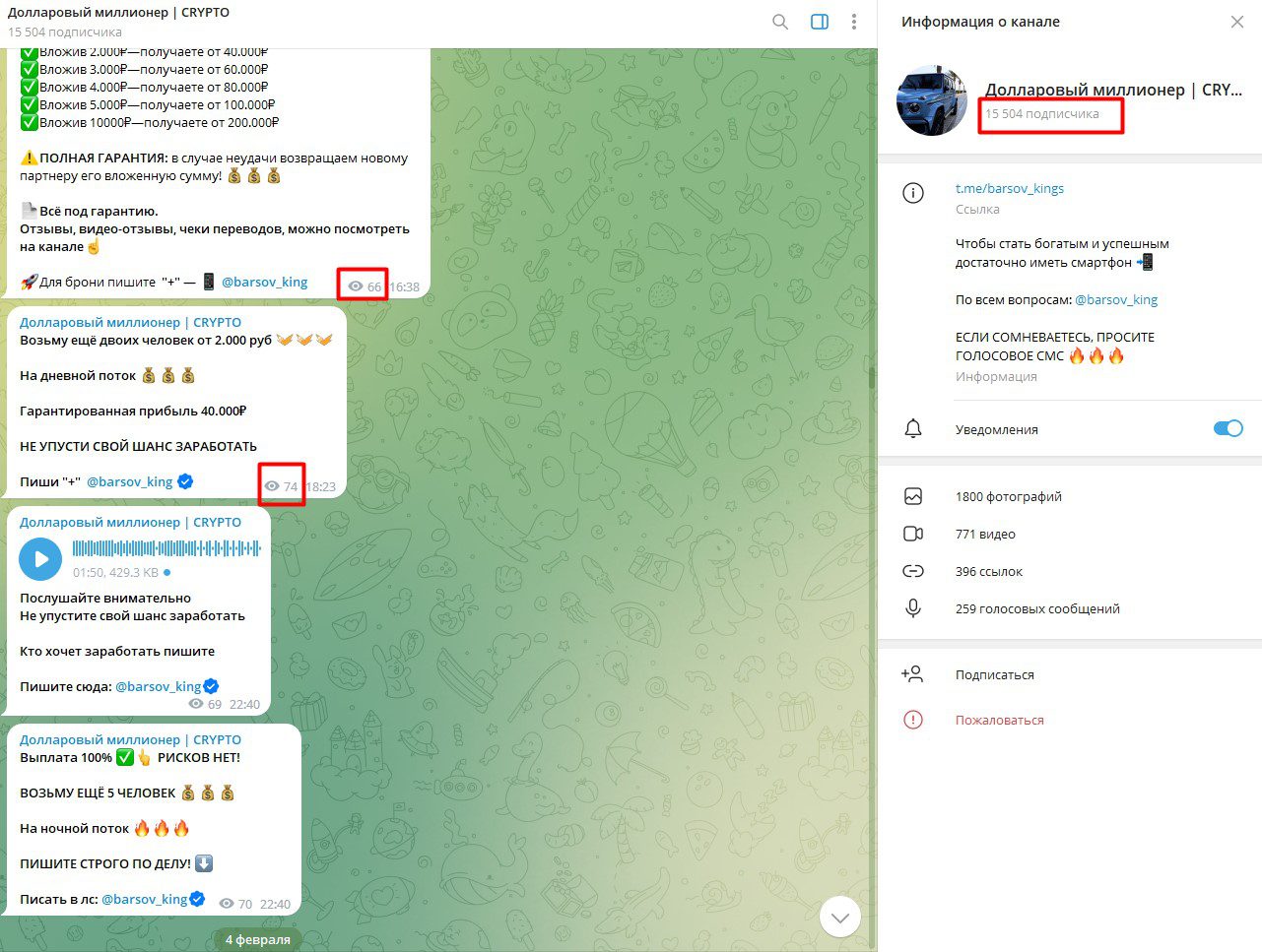 статистика канала Долларовый миллионер Crypto