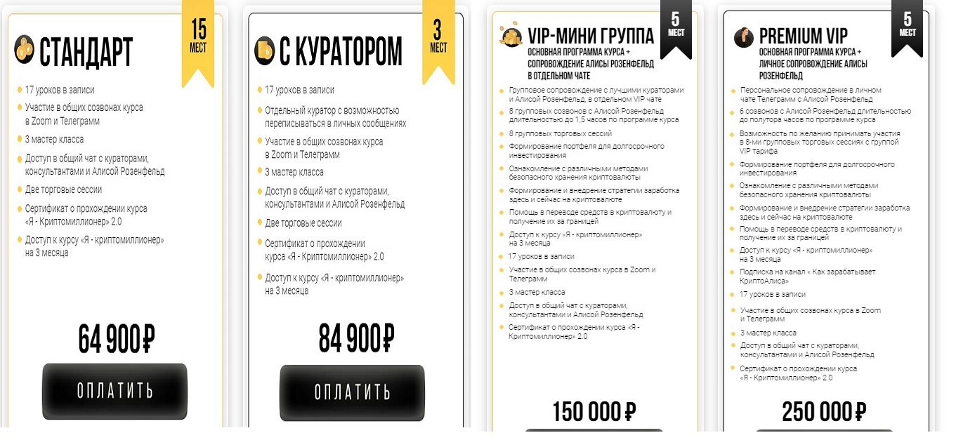 Тарифы курса “Я - Криптомиллионер”