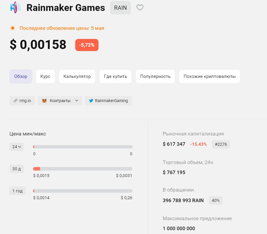 Rain token на криптокошельке платформы