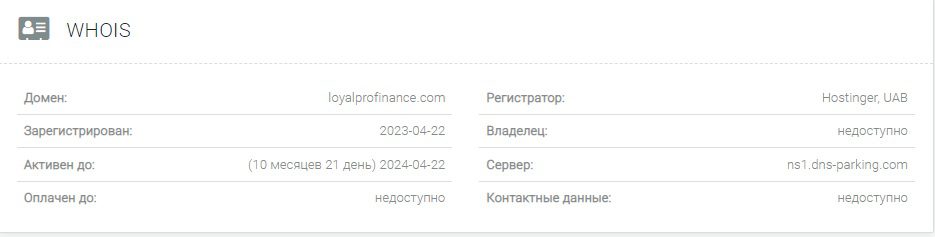 Loyal Pro Finance данные сайта