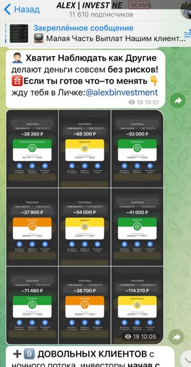 Отчеты о выплатах на проекте Alex Invest