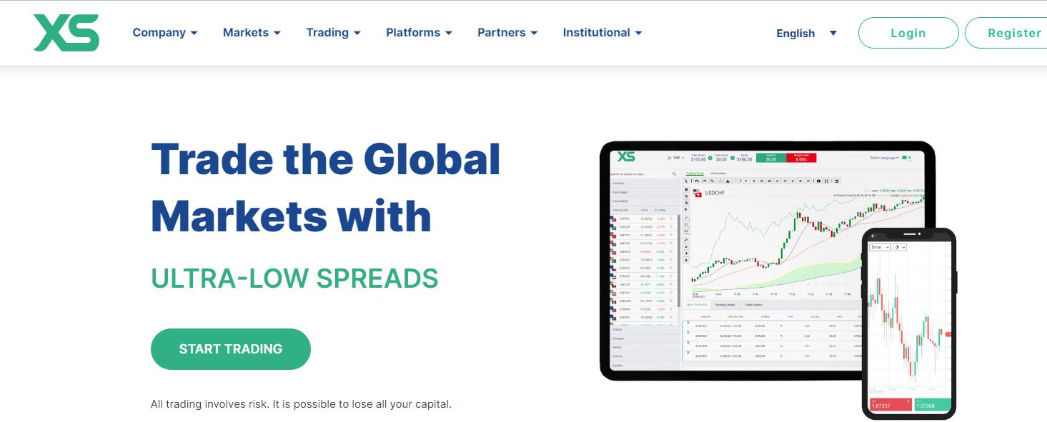 Сайт брокерской платформы XS.com