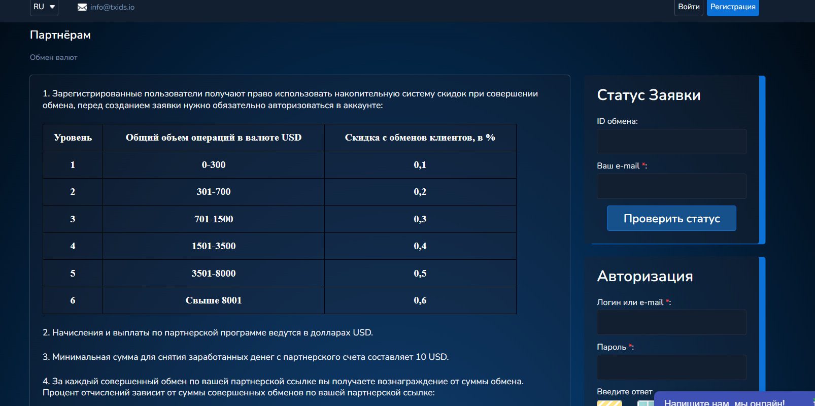 Правила и условия Txids обменника