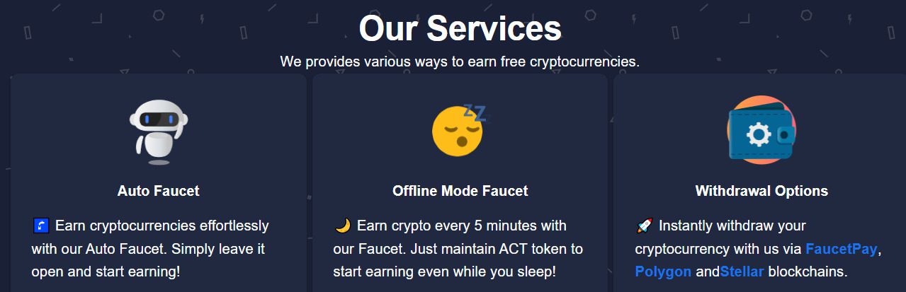 Предложения платформы Faucetworld In