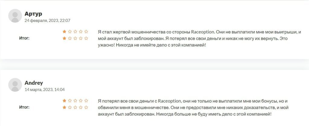 Raceoption отзывы клиентов