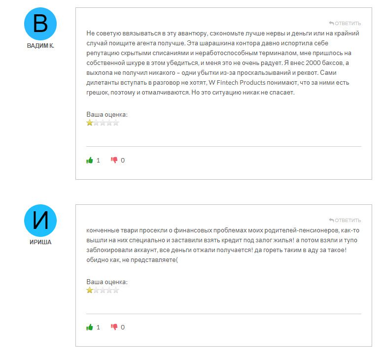 W Fintech products: отзывы пользователей о платформе