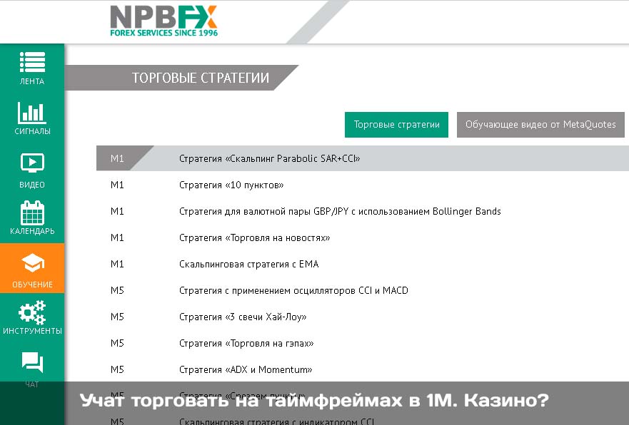 Основные продукты брокера NBPFX