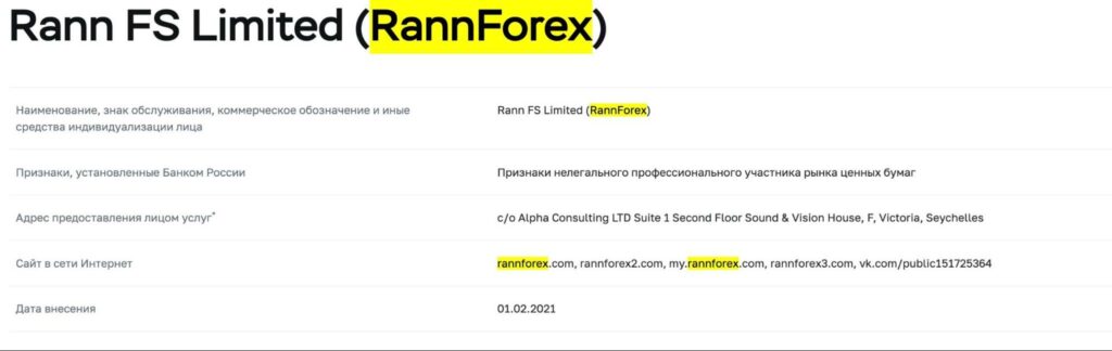 RannForex в цб