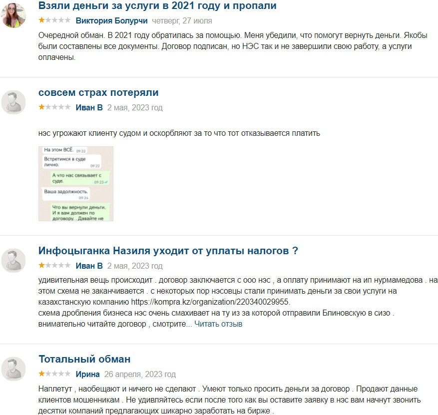 отзывы клиентов о заработке на платформе НЭС