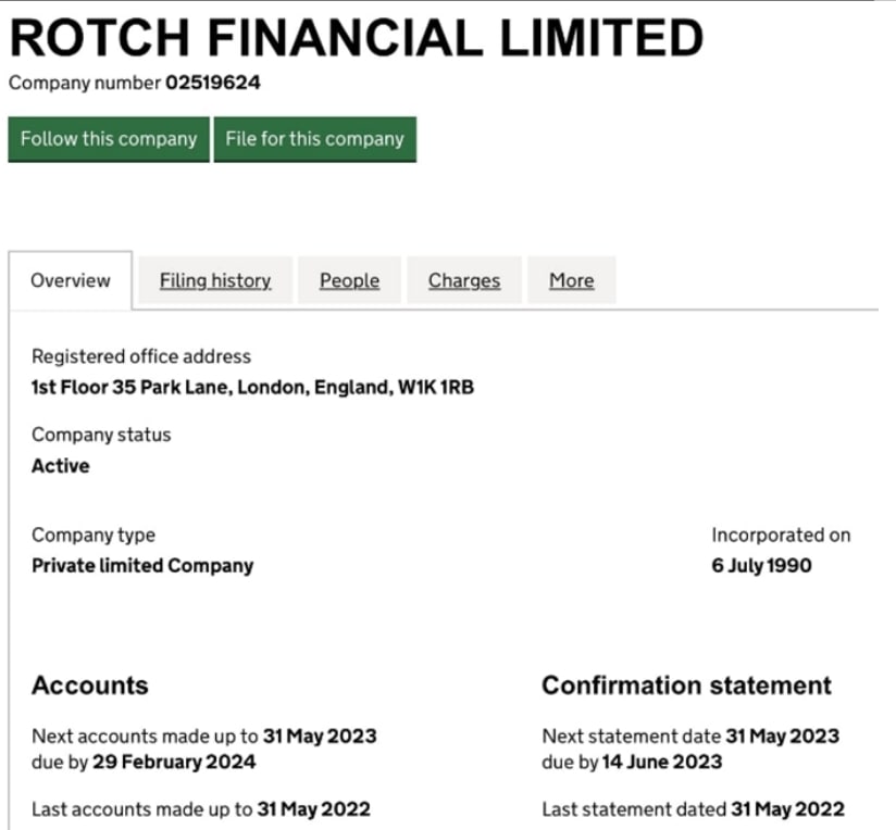 Счет Rotch Financial Limited